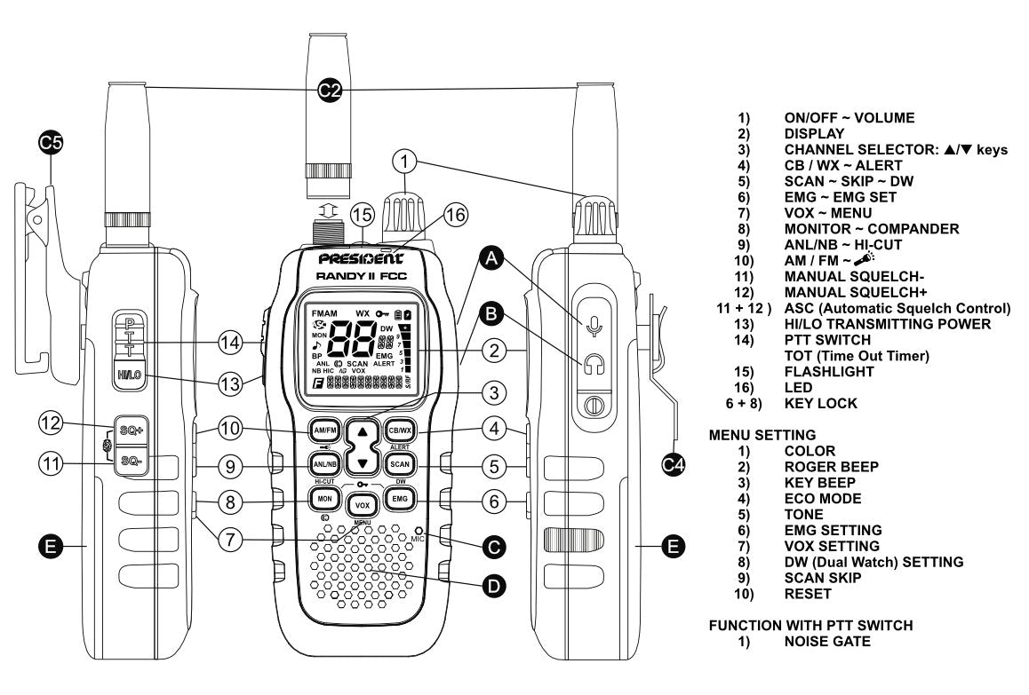 President Randy II AM/FM Handheld CB Radio